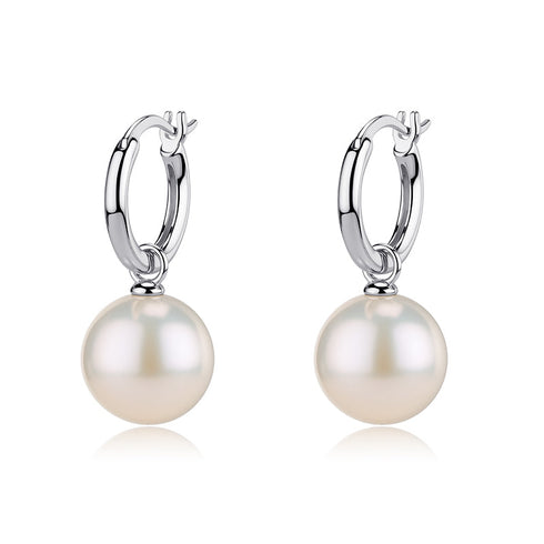 Power Edison Pearl Silver Hoop Earrings - Versatile Design